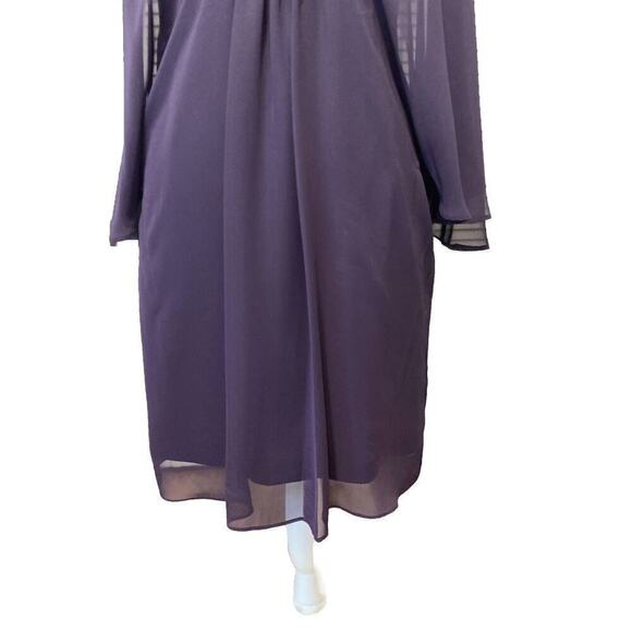 Connected Apparel Womens Purple Cocktail Sheath Dress Fairy Sheer Sleeve Beaded - Picture 3 of 6